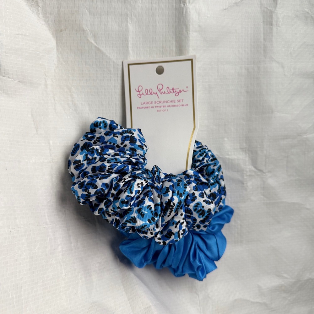Lilly Pulitzer Large Scrunchie Set Women OS Blue New Twisted Up Abaco Blue238109